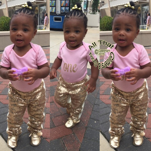 pink and gold one birthday pants outfit