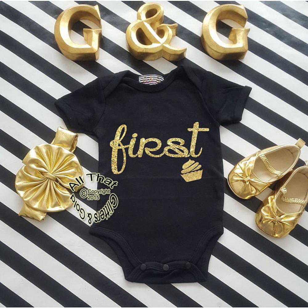 Black and 2024 gold baby outfit