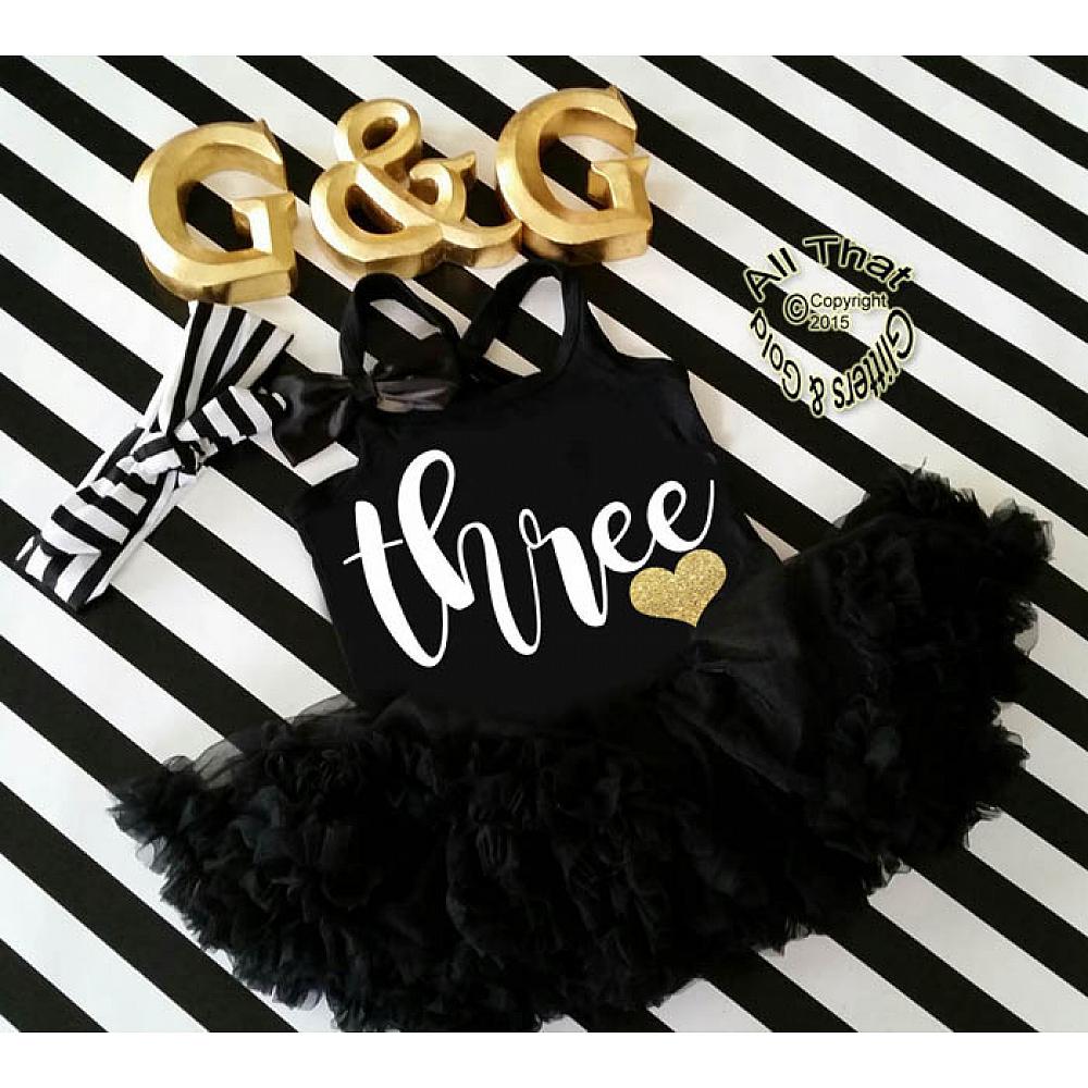 Cute 3rd Birthday Dresses Black and White Three Glitter Black