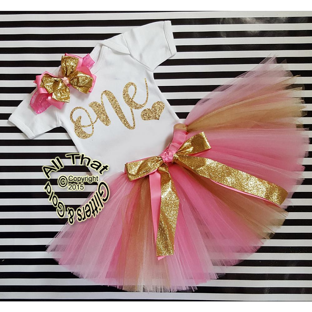 Pink and gold first hotsell birthday tutu