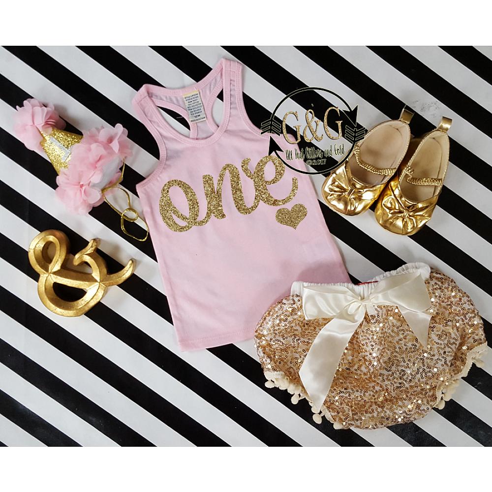 Pink and gold discount 1st birthday outfit