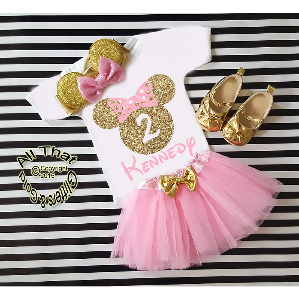 3rd Third Birthday Pink Baby Minnie Mouse Sequins Headband Tutu Outfit Set Girl 