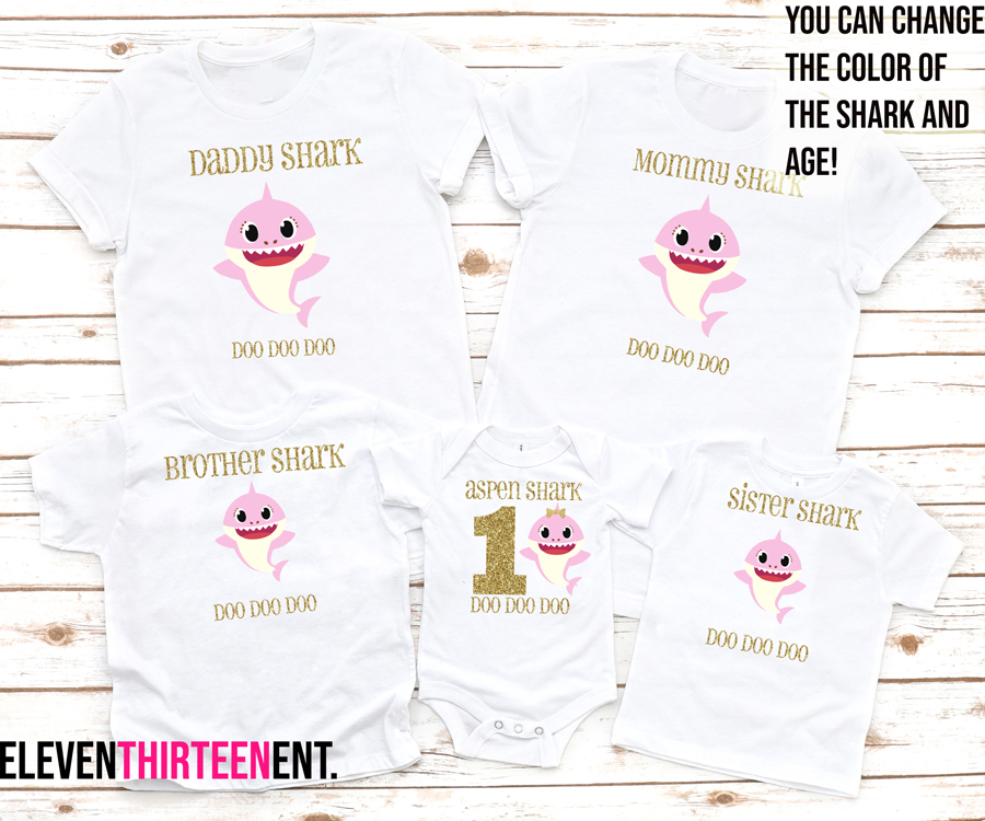Baby Shark Family Birthday Shirts Pink And Gold 1st 2nd 3rd