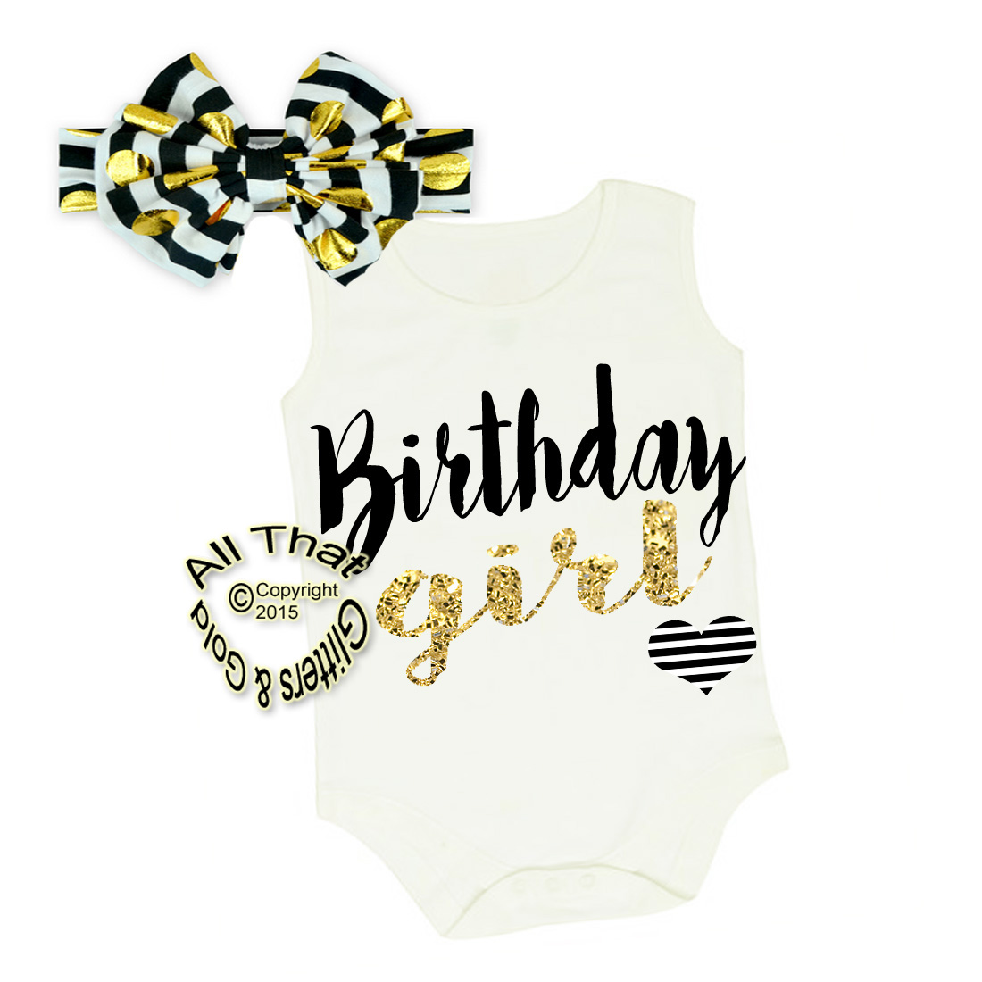 Black and Gold Birthday Girl Shirt or Outfit For 1st Birthday