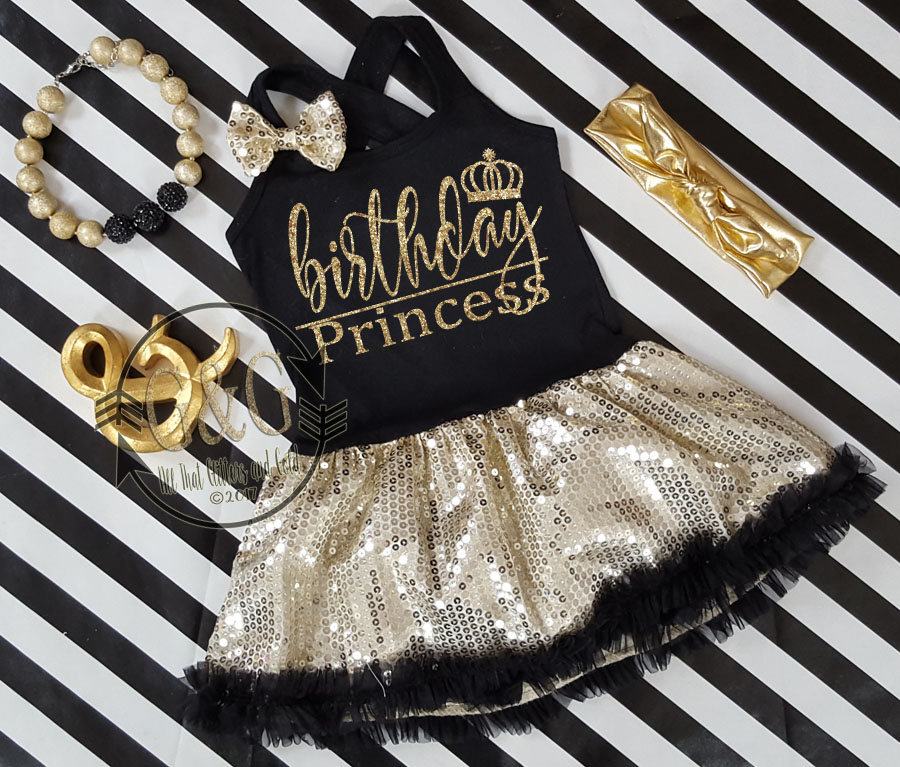 Black and Gold Sequin Birthday Princess Tutu Dresses For Toddler Girls Ages 1-4