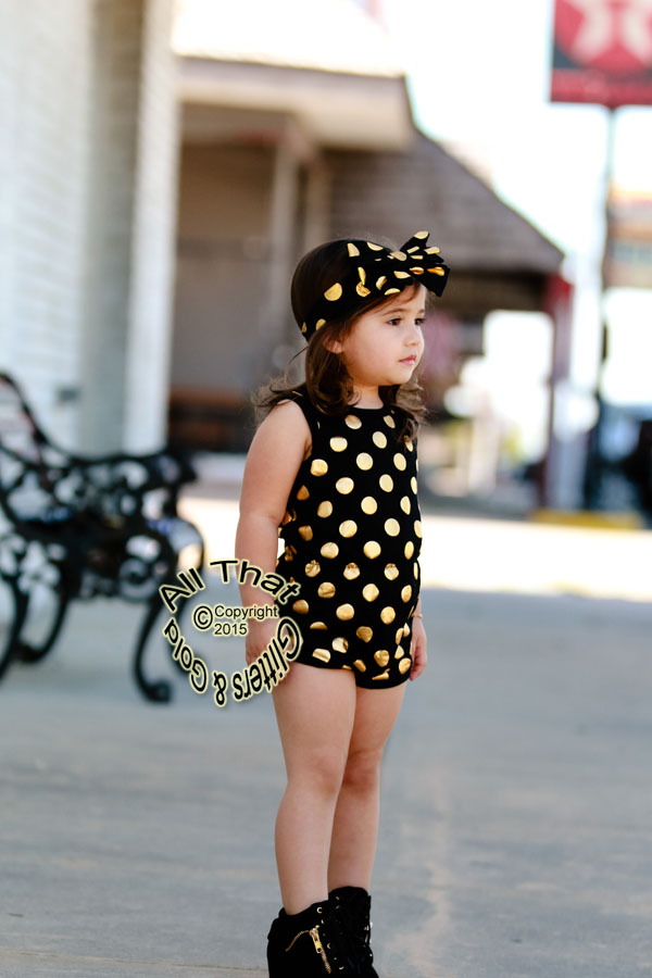 Black and Gold Polka Dot Baby Girls & Little Girls Tank Sleeveless Bodysuits Rompers