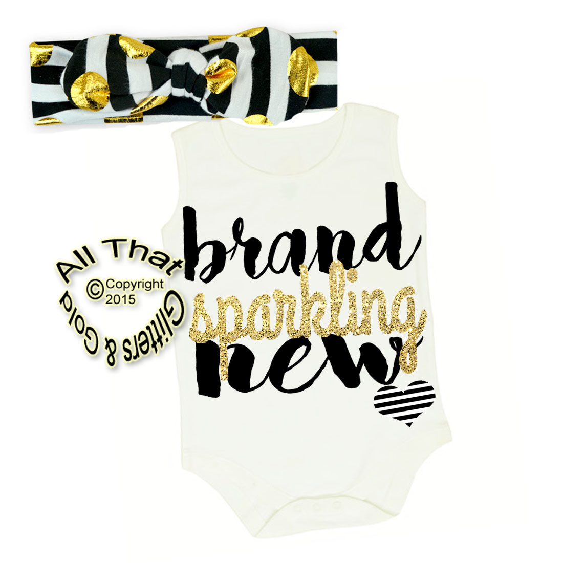 Black, White and Gold Glitter Brand Sparkling New Shirt or Outfit