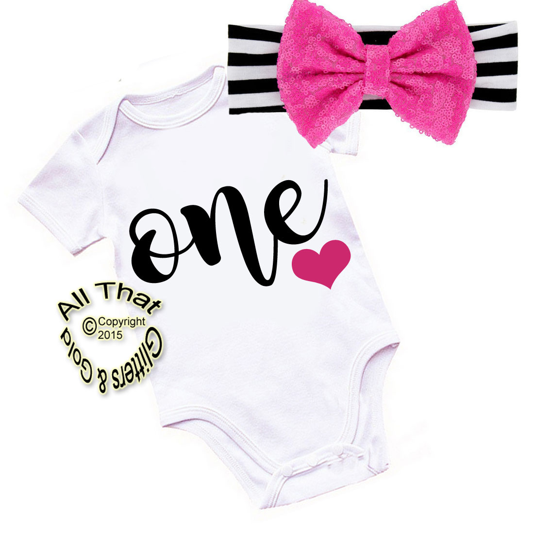 Black, Hot Pink and White One Year Old Shirt or Outfit For 1st Birthday