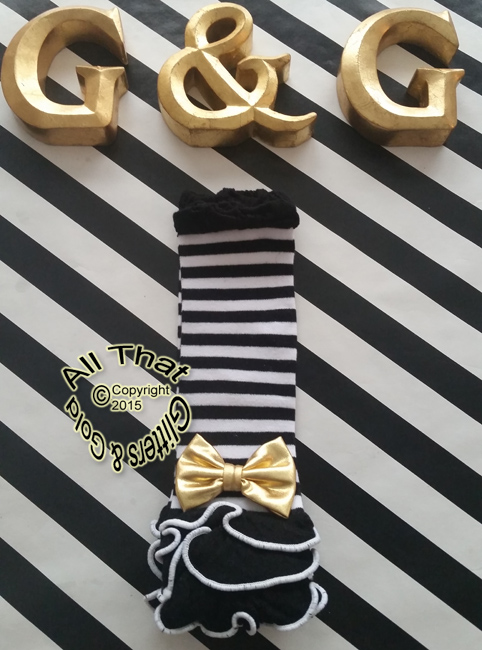 Striped Baby Girl Leg Warmers With Gold Bow