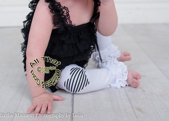 White and Black Glitter Heart Striped Baby Girl Leg Warmers