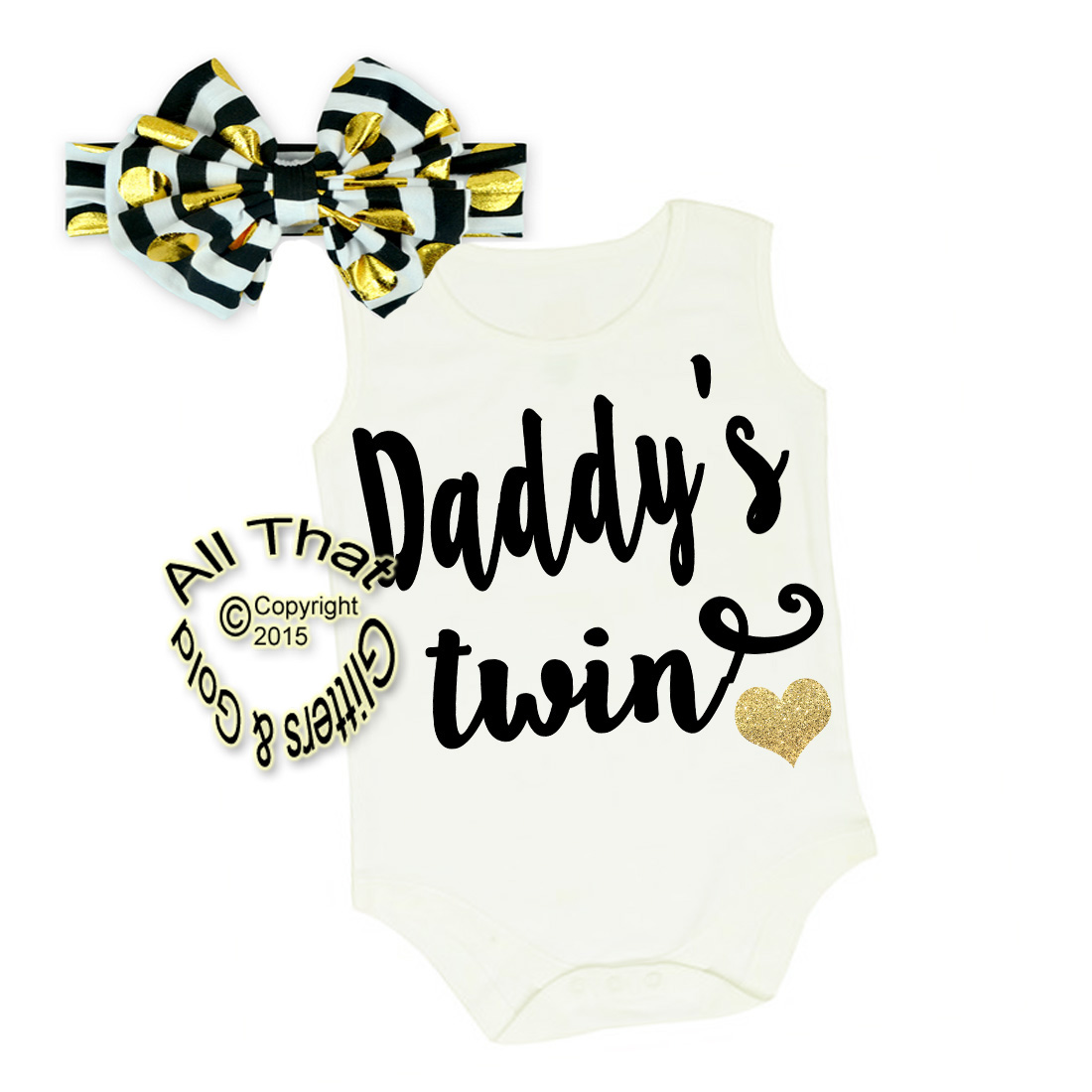 Black, White and Gold Glitter Daddy's Twin Shirt or Outfit