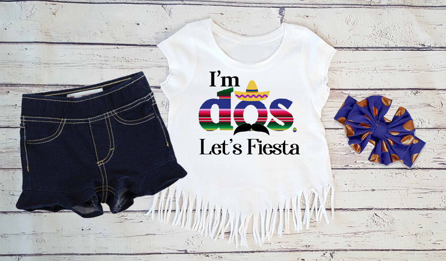Dos Mexican Fiesta 2nd Birthday Outfit With Denim Shorts For Toddler Girls