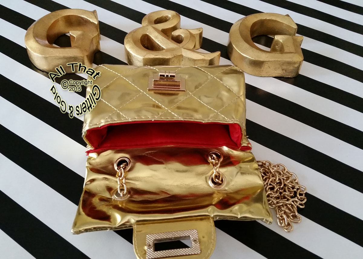 Little Girls Metallic Gold Handbag With Gold Chain Shoulder Strap