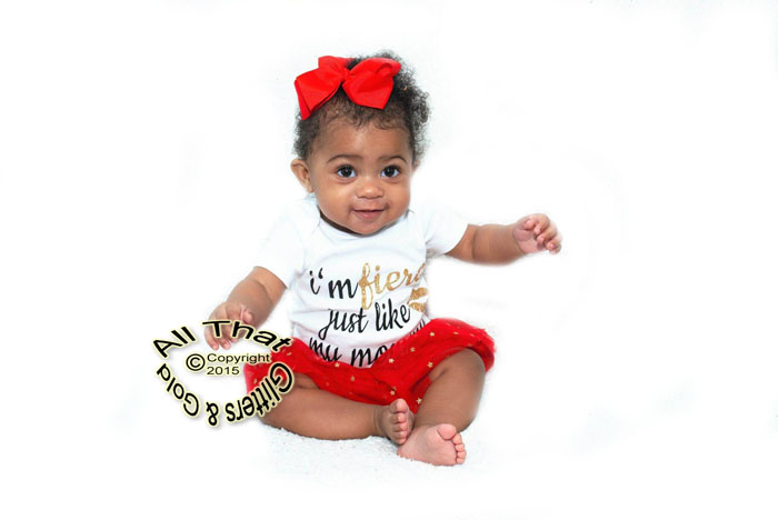 Black and Gold Glitter Fierce Just Like Mommy Baby Girl Outfit