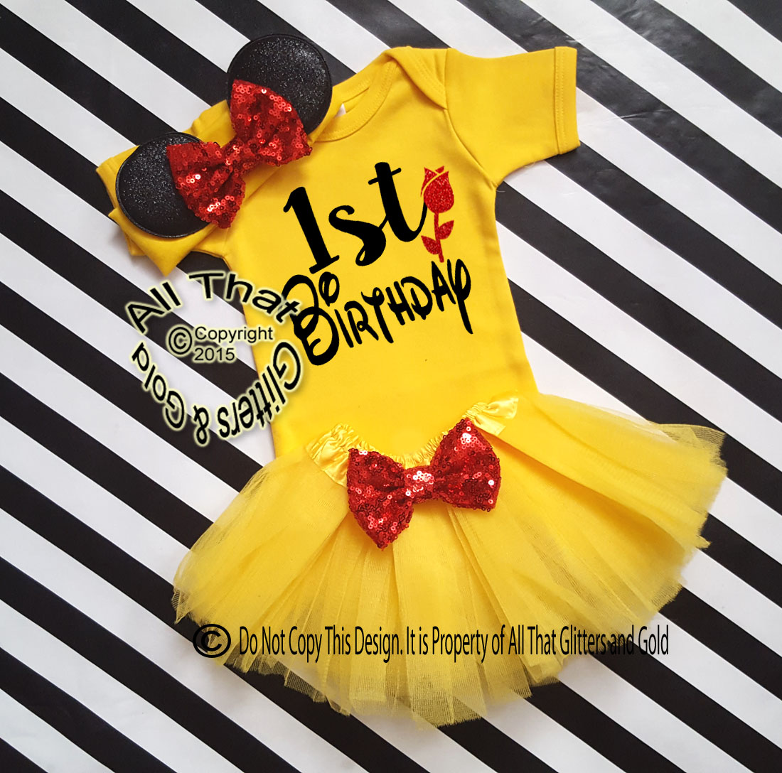 Belle Inspired Birthday Tutu Costume For Baby Girls and Little Girls