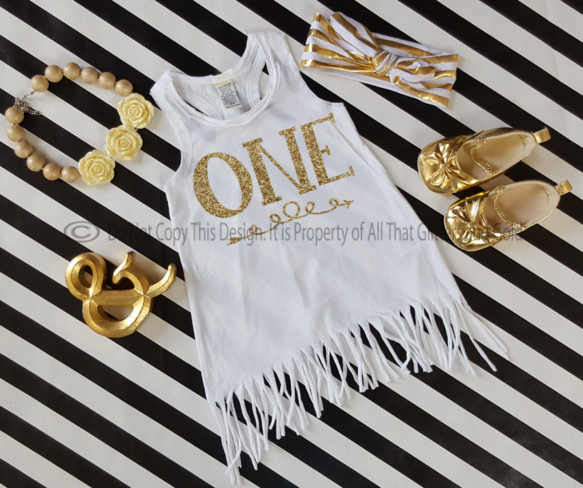 White and Gold Birthday Age Baby Girls and Little Girls Fringe Dress Age 1-6