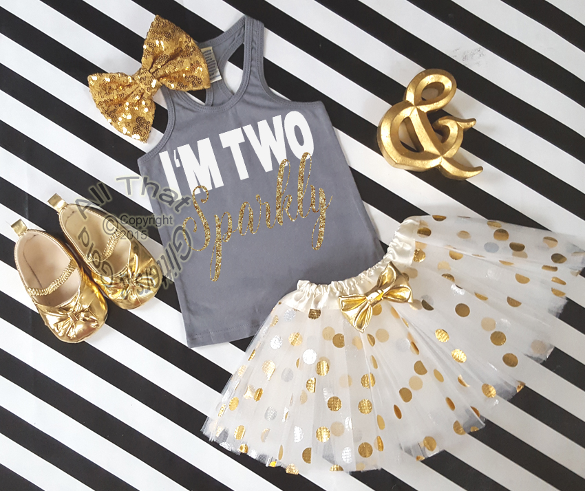 Grey and Gold I'm Two Sparkly TM Birthday Polka Dot Tutu Outfit