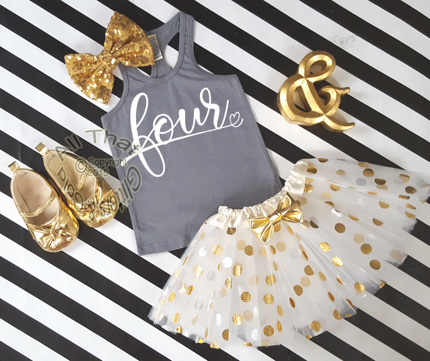 Grey and Gold Glitter Polka Dot Birthday Tutu Outfit Age 1-6