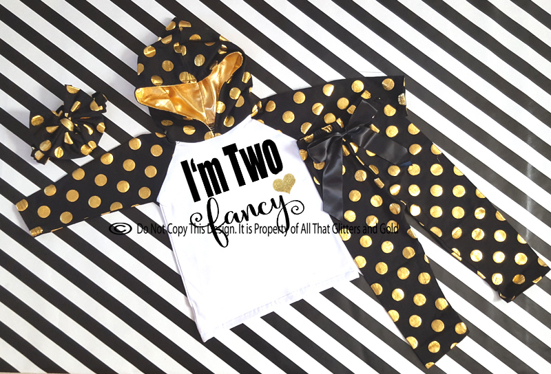 Black and Gold I'm Two Fancy Birthday Polka Dots Pants Outfit