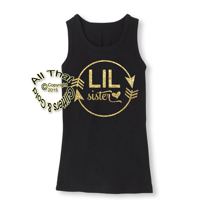 Black and Gold Glitter Little Sister Baby Girl and Little Girls Shirts