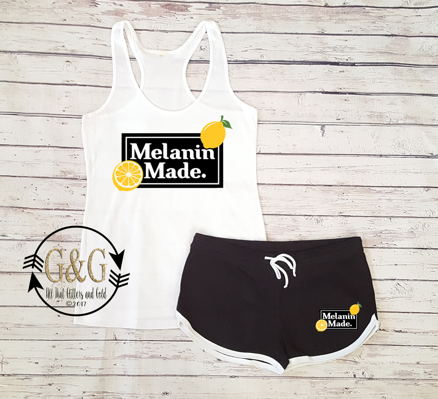 Cute Melanin Made Lemonade Summer Shorts Outfit Set For Juniors and Women