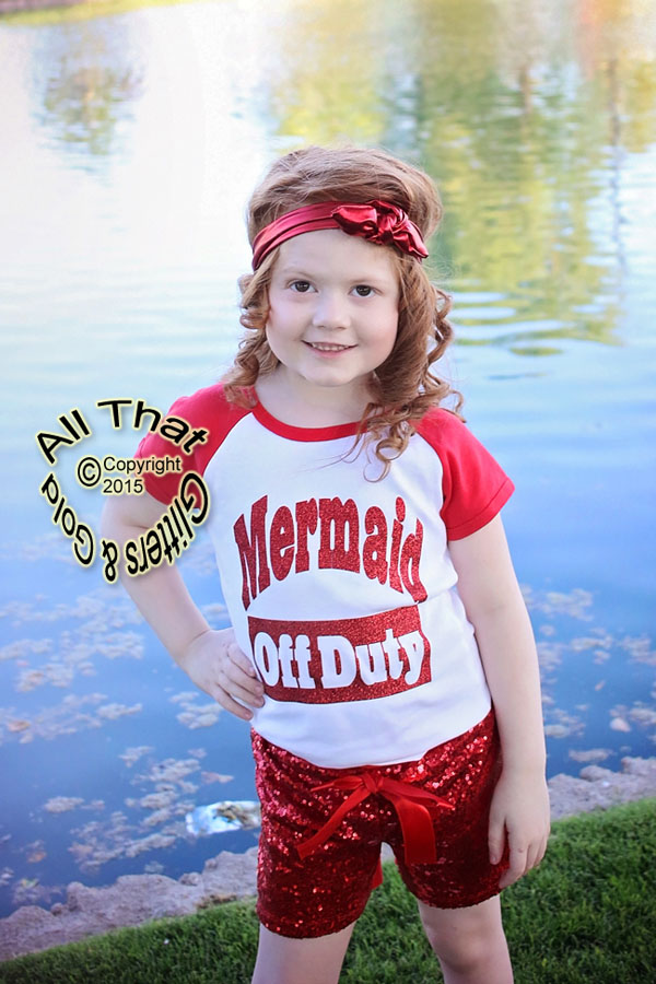 Red and White Mermaid Off Duty Baby Girls and Little Girls Shirt