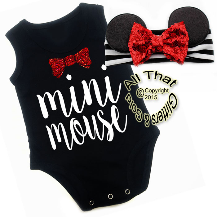 2 Pc Black, White and Red Glitter Mini Mouse Girls Outfit