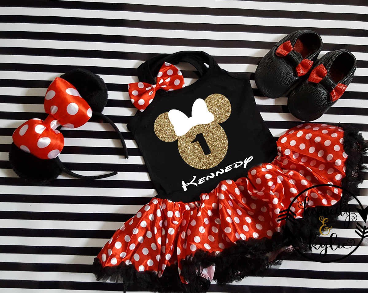 Red and Black Minnie Mouse 1st Birthdau Outfit, Minnie Mouse 1st Birthday  Shirt, One Minnie Bodysuit, Minnie Mouse Birthday, Legwarmers 