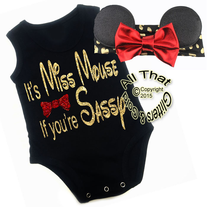 2 Pc Black, Red and Gold Glitter Miss Mouse If You're Sassy Girls Outfit