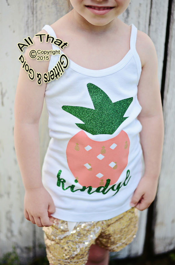 Personalized Pineapple Coral and Green Glitter Shirt For Girls