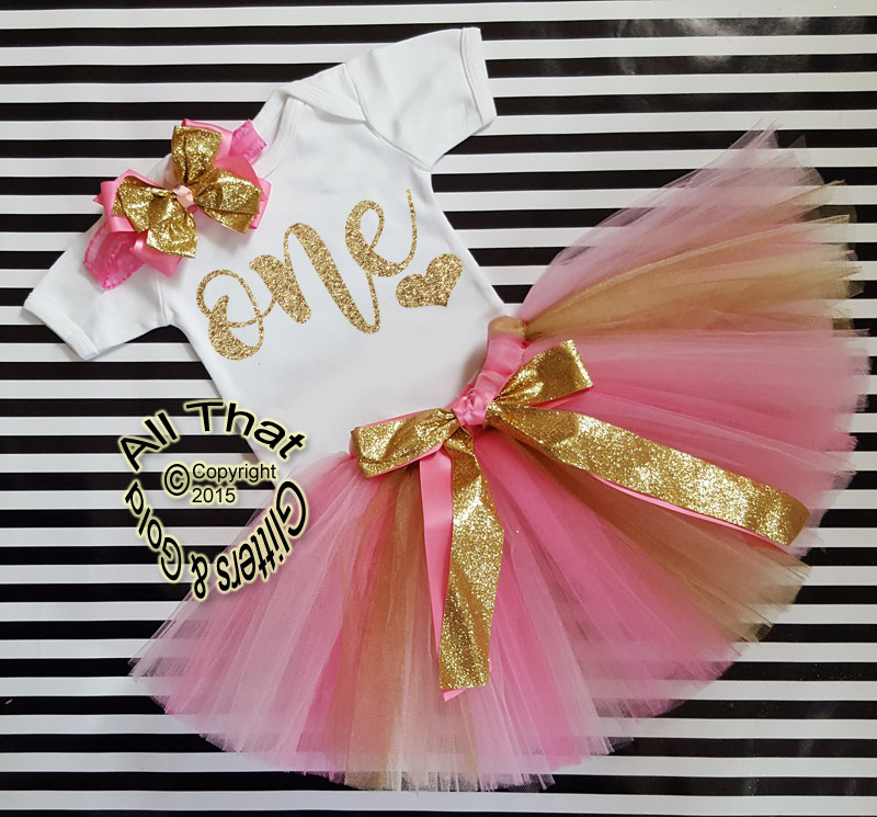 Pink and Gold One Year Old 1st Birthday Tutu Outfit
