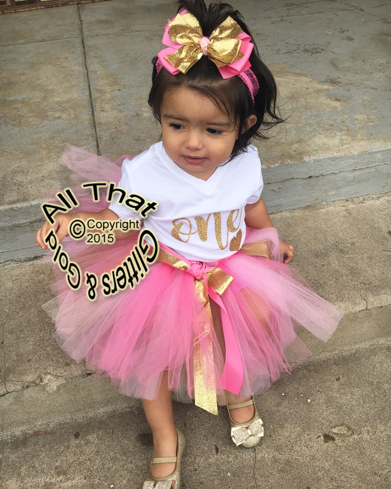 Pink and Gold One Year Old 1st Birthday Tutu Outfit