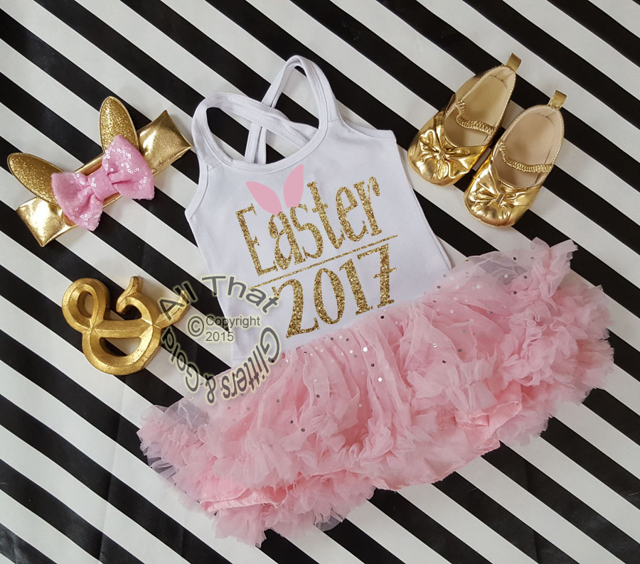 Pink and Gold Glitter 2pc Easter 2017 Tutu Dresses For Toddler Girls Age 1-4