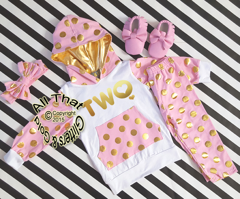 Pink and Gold 2nd Birthday Polka Dots Pants Outfit