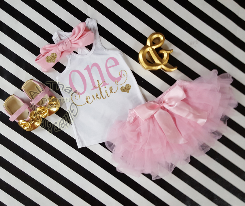 Pink and Gold One Cutie Outfit With Pink Tutu Skirt