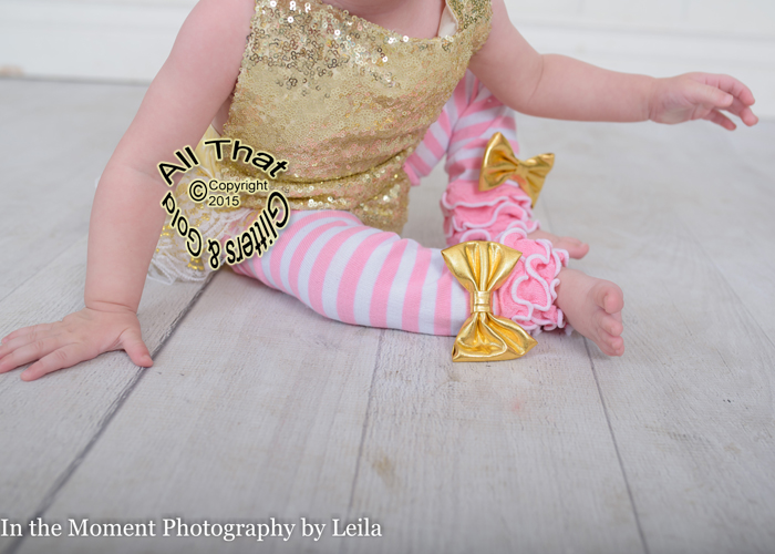 Striped Baby Girl Leg Warmers With Gold Bow