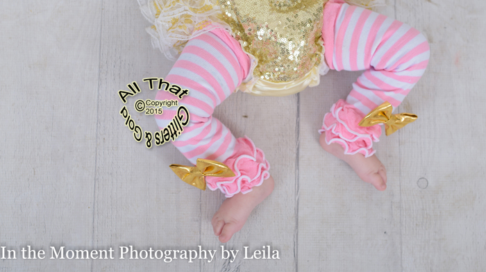 Striped Baby Girl Leg Warmers With Gold Bow