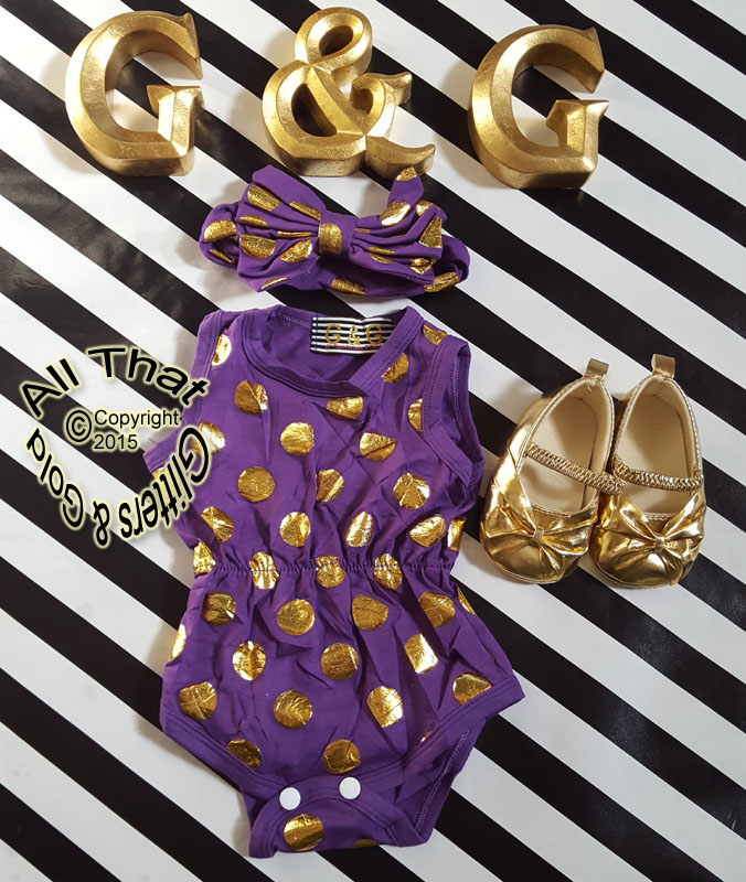 Purple and Gold Polka Dot Baby Girls Tank Sleeveless Bodysuits Rompers