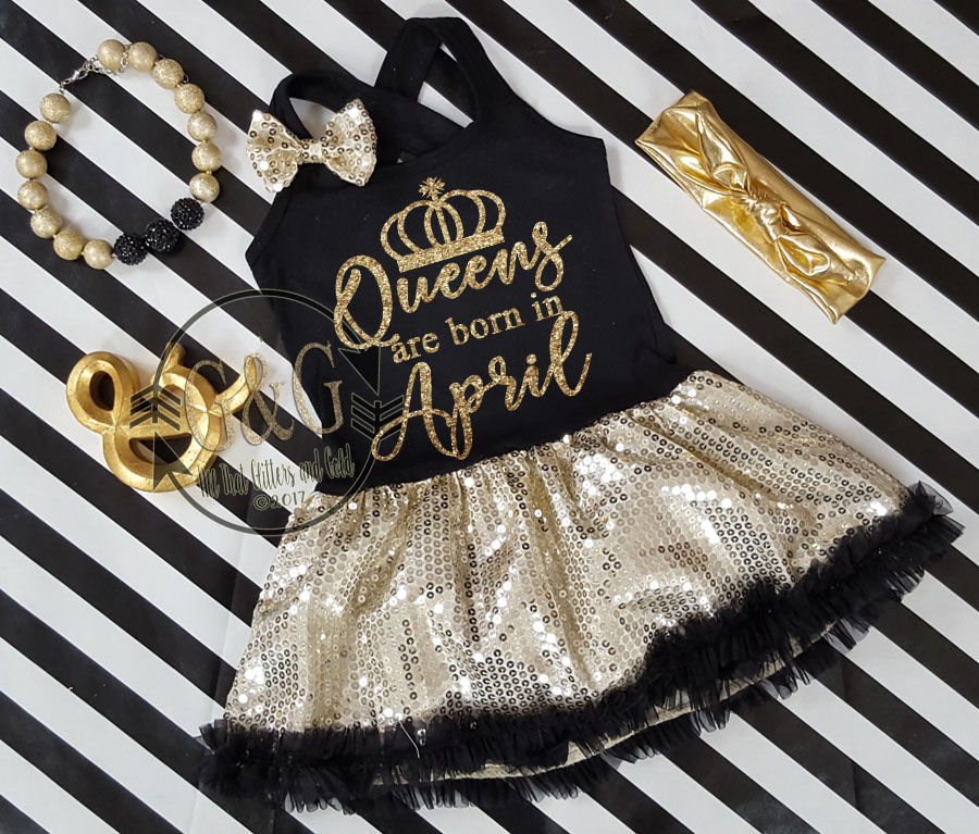Black and Gold Sequin Queens Are Born In Tutu Dresses For Toddler Girls Ages 1-4