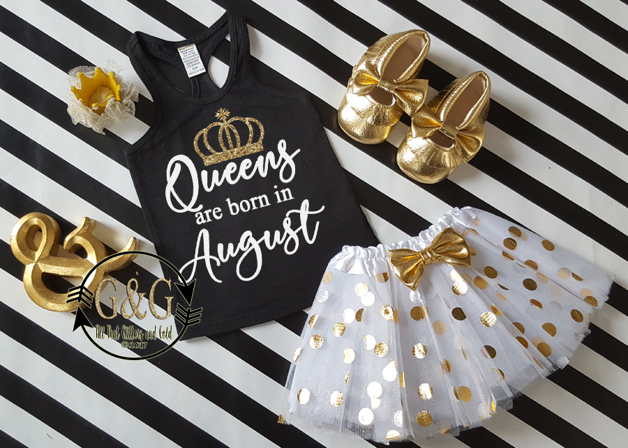 Black, White and Gold Queens Are Born In Polka Dot Birthday Tutu Outfit Ages 1-Adults