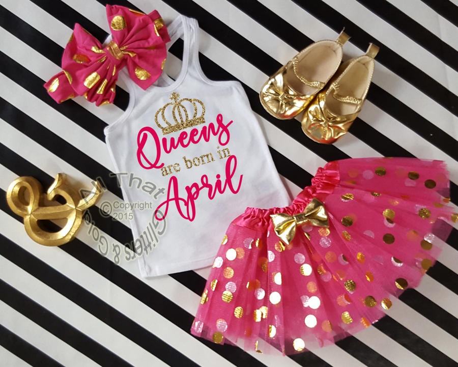 Hot Pink and Gold Queens Are Born In Polka Dot Birthday Tutu Outfit Ages 1-Adults