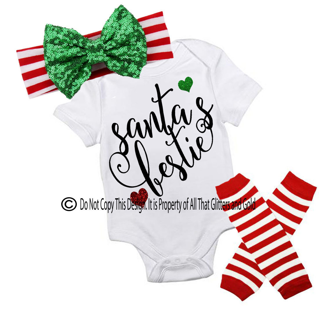 Glitter Santa's Bestie Handmade Christmas Outfit For Baby Girls and Little Girls