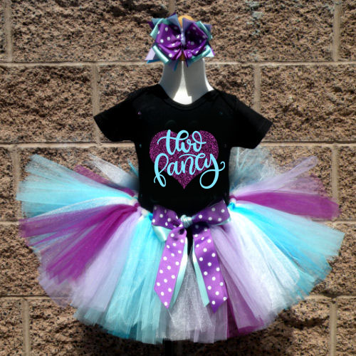 Black, Purple and Turquoise Glitter Two Fancy Birthday Tutu Outfit For Two Year Olds