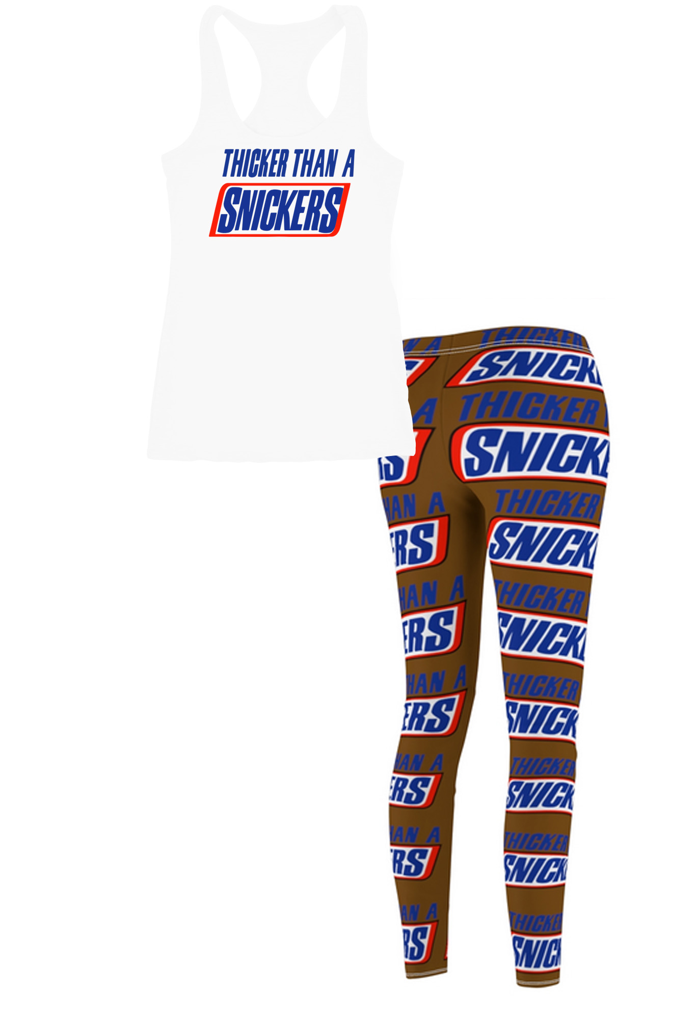 Thicker Than A Snickers Tank Workout Outfit Set With Leggings For Juniors and Women