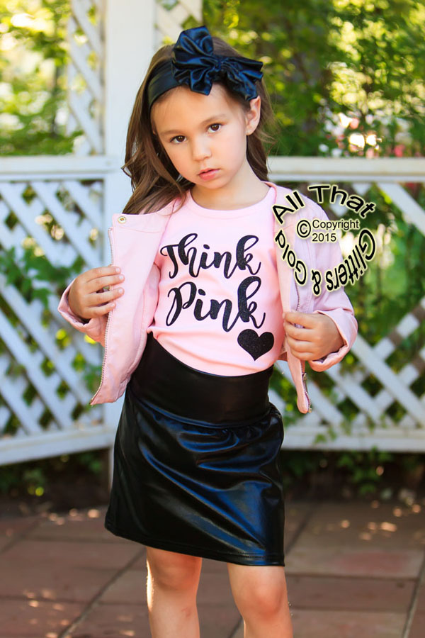 2 Pc Pink and Black Glitter Think Pink Grease Baby Girl Outfit