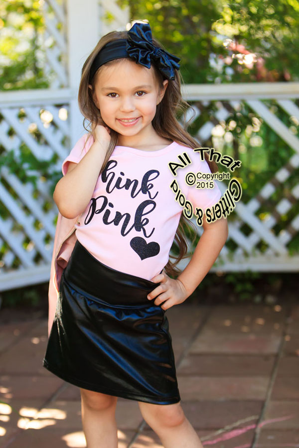 2 Pc Pink and Black Glitter Think Pink Grease Baby Girl Outfit