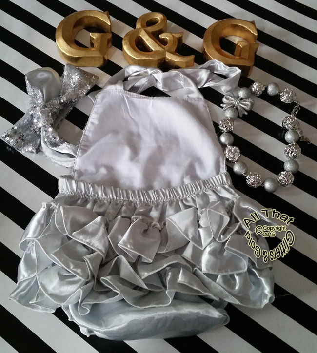 Cute Silver Sequin Polka Dot Baby and Little Girl Ruffle Romper
