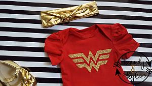 Glitter Wonder Woman 2 Piece Tutu Onesie Set For Baby Girls