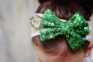 Metallic Green and Gold Striped Sequin Bow Headbands