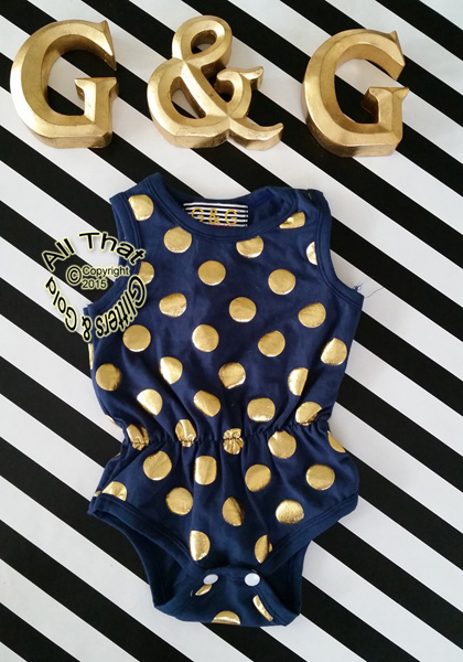 Navy Blue and Gold Polka Dot Baby Girls & Little Girls Tank Sleeveless Bodysuits Rompers
